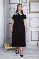 Kadın Gri Omuz Dekolteli Roba Garnili Elbise 65N25800