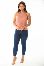 Kadın Büyük Beden Somon Ön Dantelli İçi Viskon Bluz 65N36941