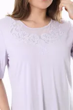 Kadın Büyük Beden Lila Yaka Detaylı Kısa Kollu Bluz 65N37852
