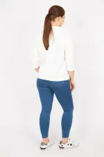 Kadın Kemik Büyük Beden Kapri Kol Kendinden Desenli Yan Yırtmaçlı Bluz