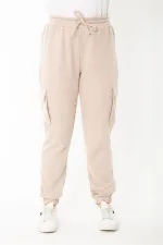 Kadın Büyük Beden Vizon Bel Ve Paçası Lastikli Kargo Cepli Eşofman Alt 65N37391