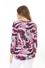 Kadın Büyük Beden Renkli Bisiklet Yakalı Uzun Kollu Bluz 65N37615