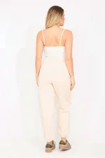 Kadın Bej 3 İplik Polar Kumaş İçi Şardonlu Eşofman Alt 65N35293