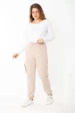 Kadın Büyük Beden Vizon Bel Ve Paçası Lastikli Kargo Cepli Eşofman Alt 65N37391
