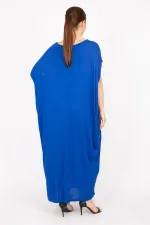 Kadın Saks Büyük Beden Salaş Kesim Astarlı Elbise 65N35835