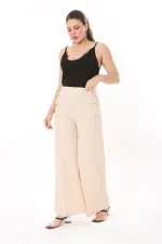 Kadın Büyük Beden Beyaz Süs Metal Düğmeli Cepsiz Pantolon 65N37817