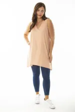 Kadın Büyük Beden Somon V Yakalı Uzun Kolsuz Bluz 65N36920