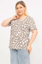 Kadın Vizon Büyük Beden Pamuklu Kumaş Ön Pat Düğmeli Bluz 65N35792