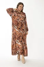 Kadın Büyük Beden Renkli Dokuma Viskon Kumaş Ön Boy Düğmeli Etek Ucu Katlı Elbise 65N37087