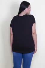 Kadın Siyah Omuzları Taş Detaylı V Yakalı Bluz 65N25734