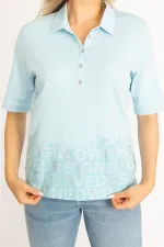 Kadın Haki Polo Yaka Pat Düğmeli Sim Ve Taş Detaylı Bluz 65N34521