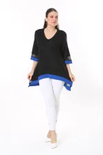 Kadın Büyük Beden Kemik Kol Ve Etek Ucu Tül Ve Garni Detaylı V Yakalı Arkası Uzun Tunik 65N37681