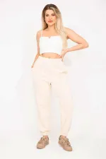 Kadın Bej 3 İplik Polar Kumaş İçi Şardonlu Eşofman Alt 65N35293