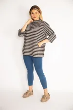 Kadın Gri Sıfır Yaka Çizgili Bluz 65N35169