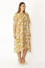 Kadın Haki Astarlı Yırtmaç Kollu Şifon Elbise 65N28127