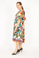Kadın Renkli Büyük Beden Dokuma Viskon Kumaş Katlı Elbise 65N35838
