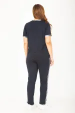 Kadın Büyük Beden Lacivert Ribanall Kısa Kollu Bluz Pantolon Eşofman Takım 65N36811