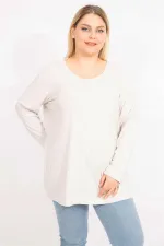 Kadın Taş Büyük Beden Kendinden Çizgili Bisiklet Yakalı Uzun Kollu Tunik 65N35646