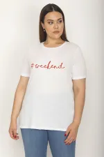 Kadın Beyaz Önü Nakış Yazılı Kısa Kollu Bluz 65N27042