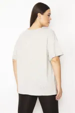 Kadın Gri Ön Baskılı Bluz 65N29543