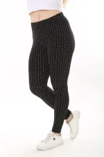 Kadın Büyük Beden Siyah Pamuk Kumaş Puan Desenli Tayt 65N37654