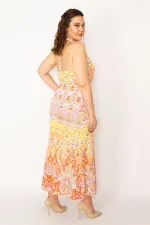 Kadın Renkli Boyundan Bağlamalı Renkli Elbise 65N33204