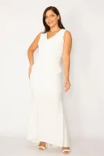 Kadın Kemik Üst Kısmı Ve Arka Yırtmacı Dantel Detaylı Krep Kumaş Uzun Abiye Elbise 65N34153