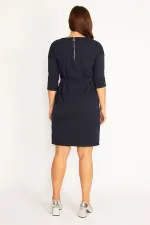 KADIN LACİVERT KAPRİ KOL ARKA FERMUARLI ELBİSE