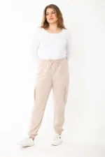 Kadın Büyük Beden Vizon Bel Ve Paçası Lastikli Kargo Cepli Eşofman Alt 65N37391