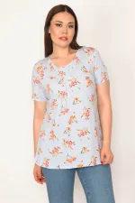 KADIN MAVİ YAKASI GİPE LASTİKLİ KISA KOLLU TUNİK