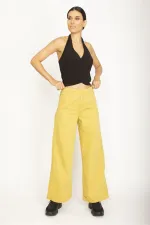 WOMEN'S SAFFRON WAIST DETAILED WIDE LEG DOUBLE LEG TROUSERS