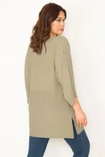 Kadın Yeşil V Yakalı Yarasa Kol Likralı Tunik 65N32443