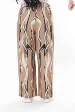 Kadın Büyük Beden Haki Beli Lastikli Yan Cepli Likralı Desenli Pantolon 65N38055