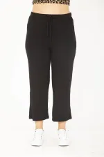 Kadın Büyük Beden Siyah Beli Bağcıklı Eşofman Alt 65N36805