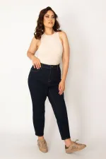 Kadın Lacivert Yüksek Bel 5 Cepli Dar Paça Likralı Kot Pantolon 65N33947