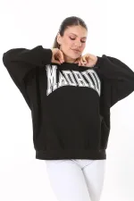 Women's Plus Size Black Embroidered Fabric Sweatshirt 65N37717