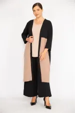 Kadın Büyük Beden İndigo Hırka İç Bluz Ve Pantolon Üçlü Takım