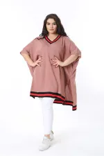 Kadın Büyük Beden Pudra V Yakalı Triko Panço 65N38571