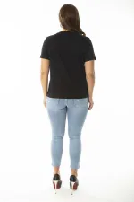 Kadın Büyük Beden Siyah Peto Cepli Kısa Kollu Bluz 65N36947