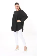 Kadın Büyük Beden Antrasit Göğüs Büzgü Detaylı Uzun Kollu Tunik 65N37687