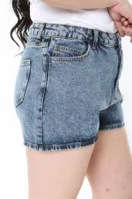 Kadın Büyük Beden Lacivert Yıkama Efektli 5 Cepli Kot Şort 65N38916