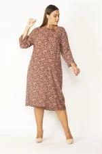 Kadın Bordo Yaka Ve Kolları Bağcık Detaylı Dokuma Viskon Kumaş Çıtır Desenli Elbise 65N28831