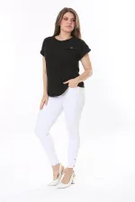 Kadın Büyük Beden Siyah Rahat Kesim Göğüs Cepli Kısa Kollu Bluz 65N37856