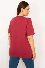 Kadın Bordo Bisiklet Yakalı Kısa Kollu Basic Bluz 65N33279