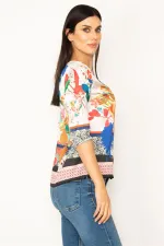 BLOUSE COLORÉE À COL RAS DU COU À MOTIF FLEURI POUR FEMME