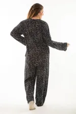 Kadın Büyük Beden Kemik Dokuma Viskon Kumaş Ön Fermuarlı Bluz Pantolon İkili Takım 65N37005