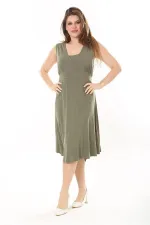 Kadın Haki Anvelop Yakalı Arka Bel Lastikli Kolsuz Likralı Viskon Elbise 65N37872