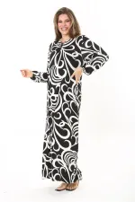 Kadın Büyük Beden Kahve Yaka Bağcıklı Uzun Kollu Maksi Boy Elbise 65N37866