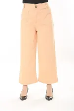 Kadın Büyük Beden Oranj Geniş Paçalı 4 Cepli Likralı Yüksek Bel Kot Pantolon 65N37920