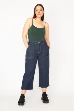 WOMEN'S NAVY BLUE POCKET DETAILED HIGH WAIST ANKLE LENGTH JEANS
